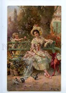 226702 BELLE Lady reading Book CUPID by ZATZKA vintage Color