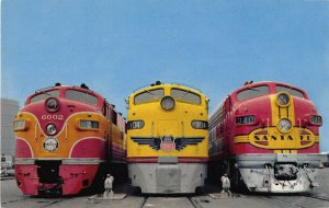 Union Pacific streamliners engines trains Los Angeles Calif, postcard aj116
