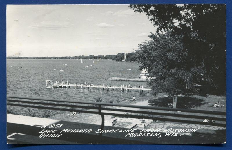 Lake Mendota Shoreline from Wisconsin Union Madison real photo postcard RPPC