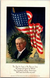 WWI Era Woodrow Wilson Flags Americans Will Back Him to the End Postcard X12