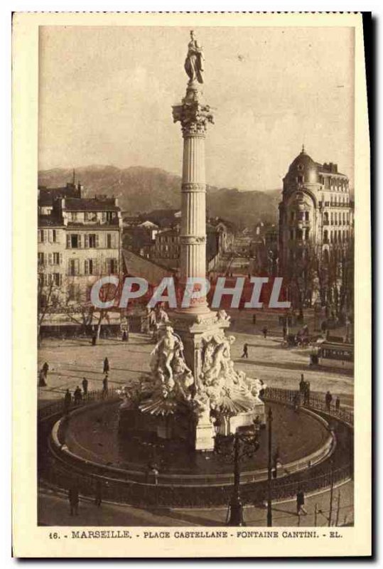 Postcard Old Marseille Place Castellane Fontaine Cantini