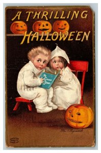 Vintage 1909 Ellen Clapsaddle Halloween Postcard Scared Children Jack O Lanterns