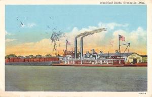 Greenville Mississippi Municipal Docks Waterfront Antique Postcard K62314