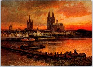 VINTAGE CONTINENTAL SIZE POSTCARD ARTIST RENDERING OF COLOGNE ON RHINE (c. 1900)