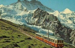 Postcard Train passing thru Swiss Alps near Silberhorn, Switzerland.4 x 6    R7