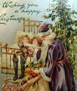 Santa Claus Purple Coat Sleepy Children Christmas Postcard Tucks Original 136 