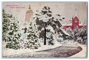 c1910 Winter Scene Notre Dame Indiana IN East Lansing MI Antique Postcard