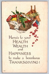 Thanksgiving Gift Basket, Health Wealth And Happiness, Greeting Postcard