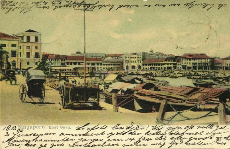 straits settlements, SINGAPORE, Boat Quay (1906) German Sea Mail, Postcard