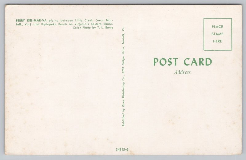 Postcard Ferry  Del-Mar-Va Ocean Ship Clouds 1950s Chrome View