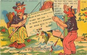 1955 Comic Humor Fishing Code Ray Walters Postcard linen Teich 5342