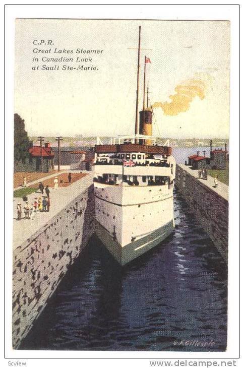 C.P.R. Great Lakes Steamer in Canadian Lock, Sault Ste-Marie ,Ontario, Canada...