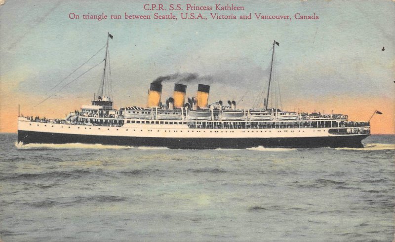 CPR SS Princess Kathleen Steamer Seattle Victoria Vancouver Canada postcard