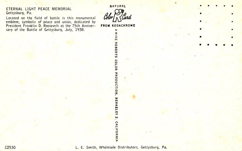 PA - Gettysburg. Eternal Light Peace Memorial