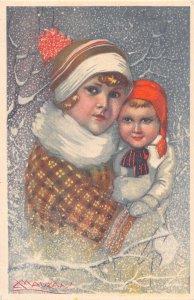 Fashion Children Art by Mauzan Mother and Boy Winter Clothes postcard C329