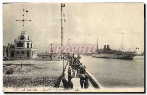 Old Postcard Lighthouse Le Havre The pier and boat semaphore