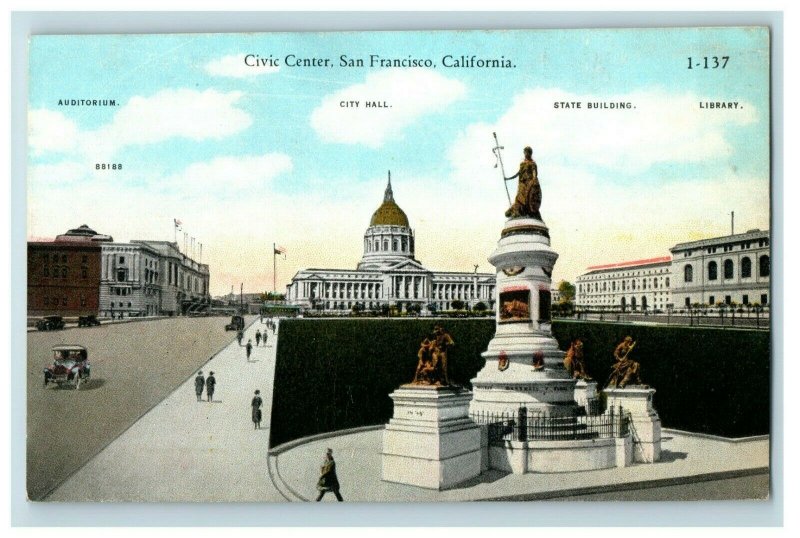 1920's Civic Center, San Francisco, California Postcard P182 