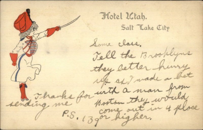 Salt Lake City UT Hotel Utah Promo Pretty Woman Uniform & Sword Postcard c1905