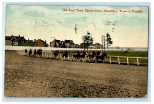 1913 The Last Turn, King's Plate, Woodbine, Toronto Canada CA Cancel Postcard