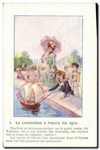 Old Postcard Locomotion through the Ages In Solid Boat Jullien Course Belsunc...