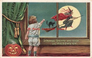 344645-Halloween, Anglo-American No 876/5, Child Waving at Witch & Black Cat