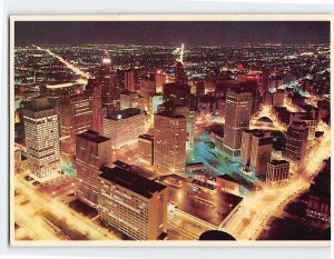 Postcard Panoramic View of Downtown Detroit Michigan USA