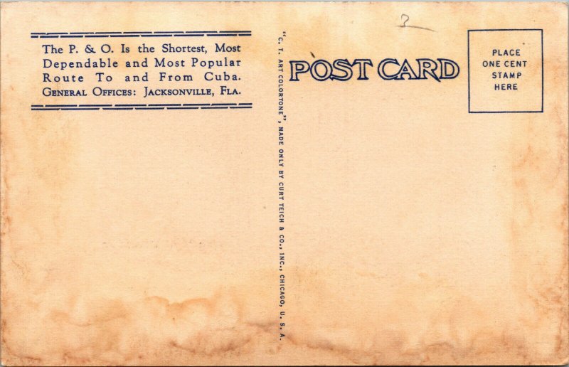 Vtg 1930s P&O Turbine Passenger Steamship SS Florida To Cuba Linen Postcard