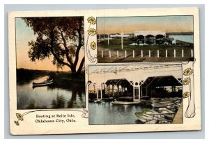 Vintage 1911 Colorized Photo Postcard Boating Belle Isle Oklahoma City Oklahoma