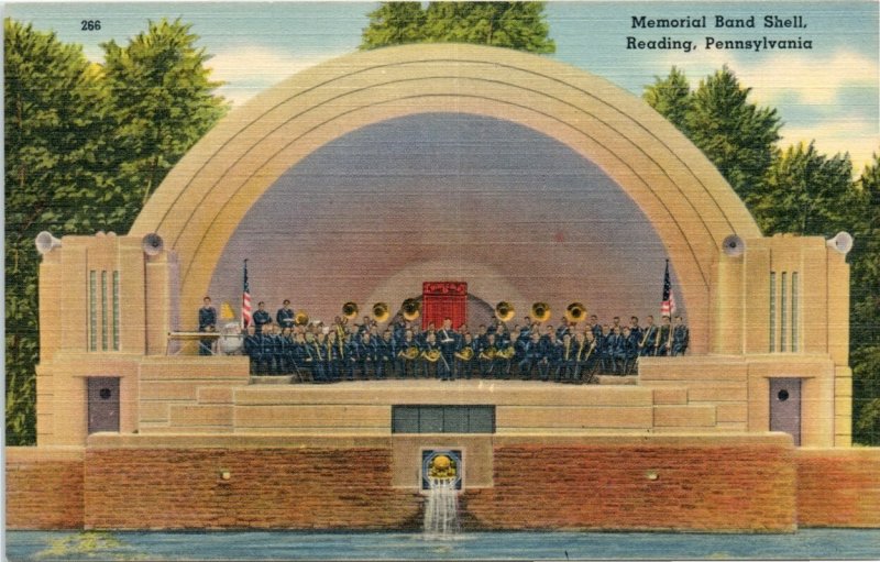 Memorial Band Shell, Reading Pennsylvania PA, linen unused unposted post card