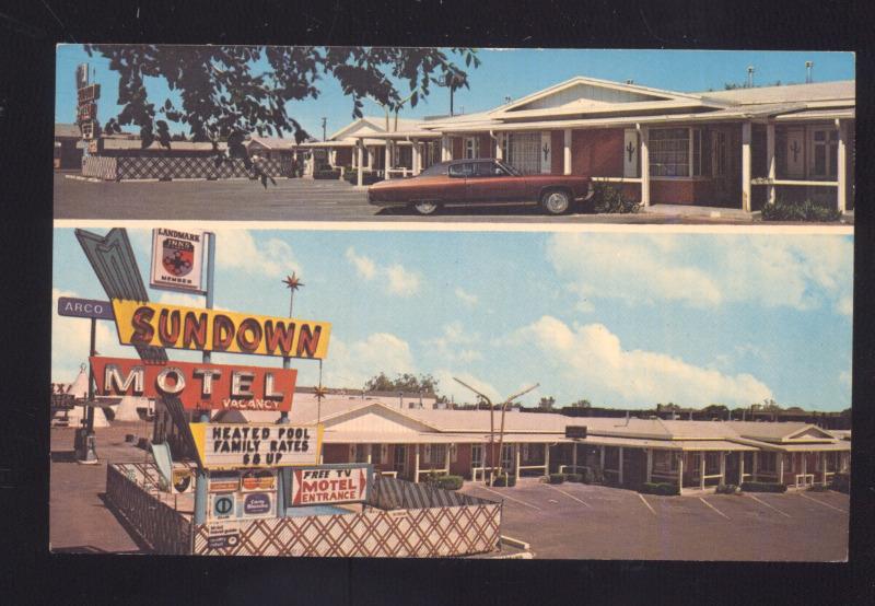 HOLBROOK ARIZONA ROUTE 66 SUNDOWN MOTEL 1960's CARS ADVERTISING POSTCARD