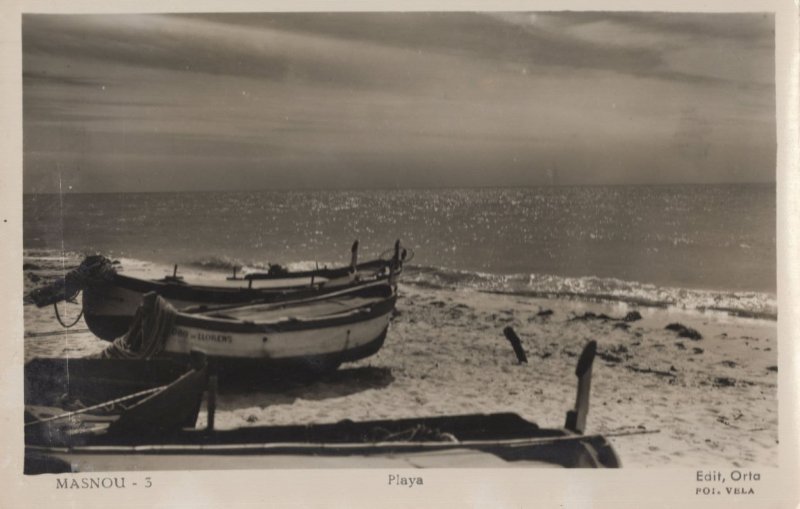 Boat at Masnou Playa Barcelona 1950s Real Photo Spain Postcard