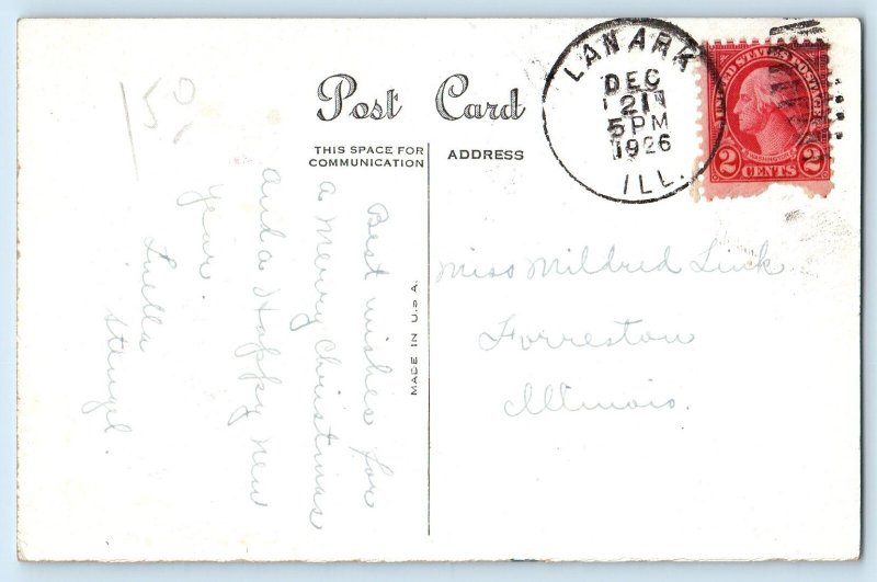 1926 Christmas Greetings Santa Claus Lanark Illinois IL Posted Vintage Postcard