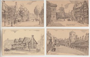P2490, 4 different art postcards sketches stratford on avon unused nice