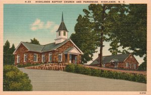 Vintage Postcard Highlands Baptist Church Parsonage Highlands North Carolina NC