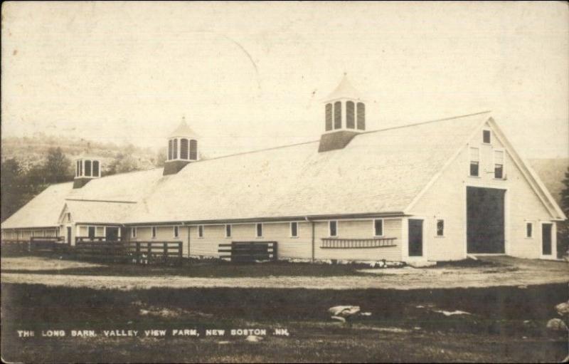 New Boston NH Long Barn Valley View Farm c1910 Real Photo Postcard