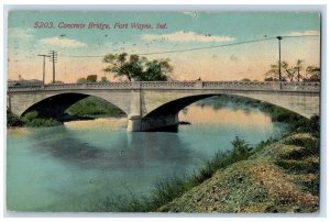 Fort Wayne Indiana IN Postcard Concrete Bridge River Trees Scene 1911 Vintage