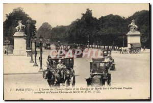 Postcard Old Paris L'Entree des Champs Elysees and the Chevaux de Marly due t...