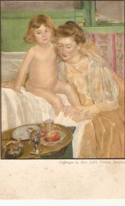 Mary Cassatt. Mother and Child Fine painting, old vintage Austrian, artist dr