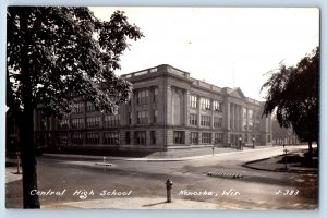 Kenosha Wisconsin WI Postcard RPPC Photo Central High School Building 1944