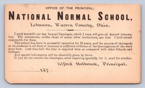 J96/ Lebanon Ohio Postcard c1870s National Normal School Holbrook Principal 72