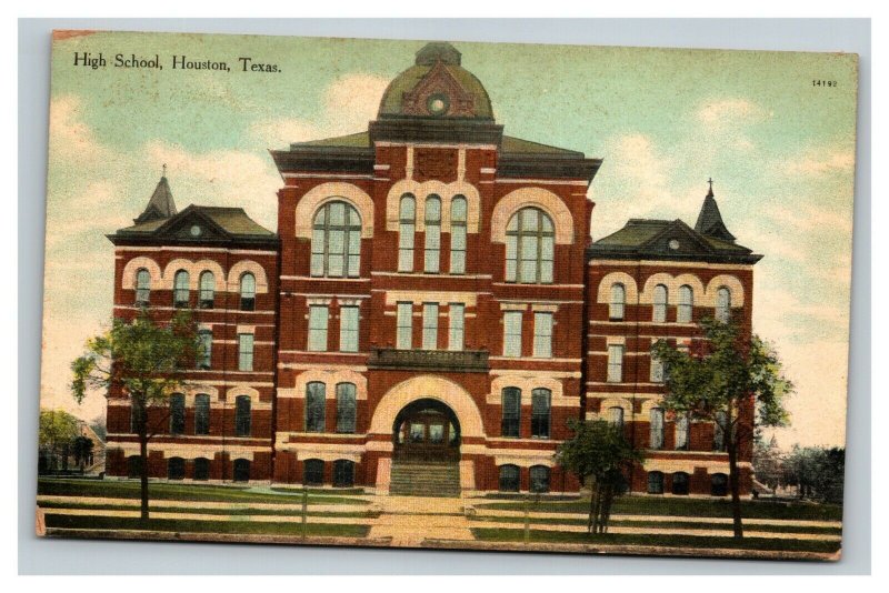 Vintage 1900's Postcard High School Building Houston Texas