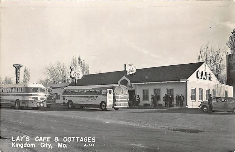 Kingdom City MO Lay's Cafe & Cottages Greyhound Bus Stop RPPC Postcard