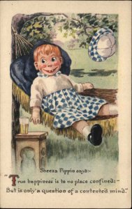 Sheeza Pippin Little Boy Doll on Hammock Fantasy c1920 G&B Vintage Postcard