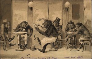 Fantasy Surrealism Monkey Waiter in Restaurant c1910 Vintage Postcard
