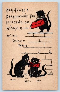 c1905 Black Cat Kittens Men Always Disapprove The Flirting Of Women Postcard