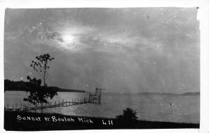 Beulah Michigan~Sunset over Crystal Lake~Benzie County~Vintage RPPC-Postcard