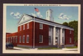 Virginia Post Card US Post Office Martinsville