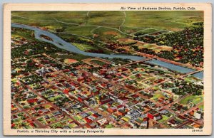 Pueblo Colorado 1940s Postcard Aerial View Business Section