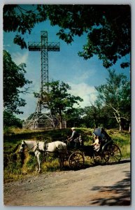 Postcard Montreal PQ c1950s Cross On Top Mount Royal Horse Drawn Caleche