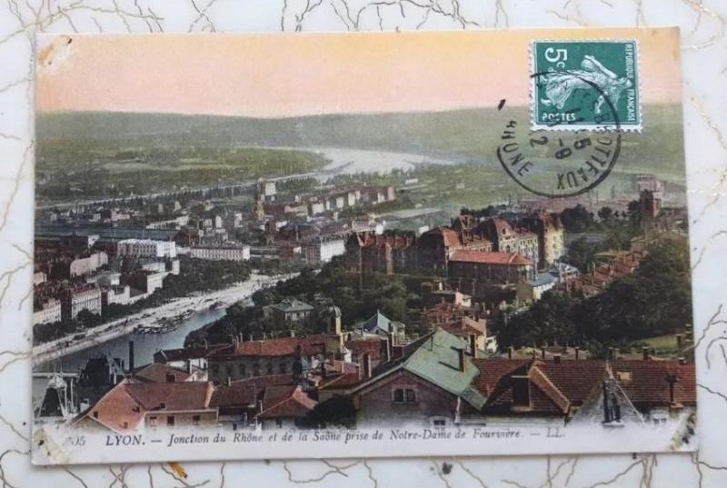 Lyon France Junction du Rhone+Saone prise de Notre-Dame de Fourviere postcard